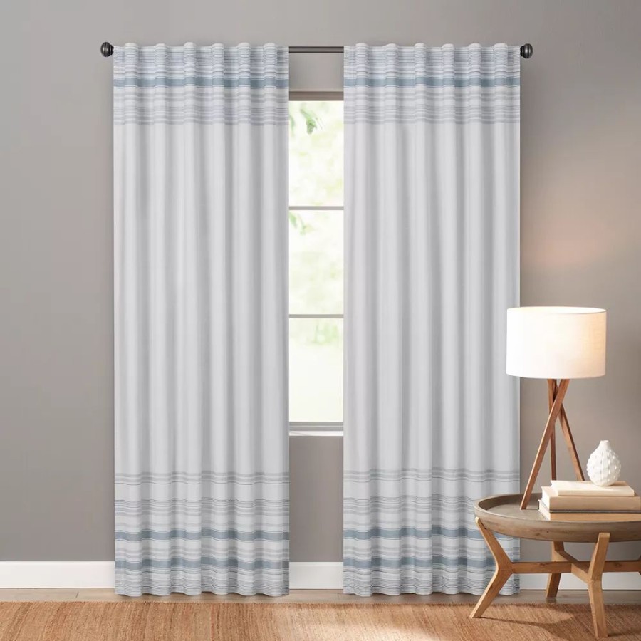 Window Treatments * | Sonoma Goods For Life Ultimate Performance 2-Pack Blue Border 100% Blackout Curtain