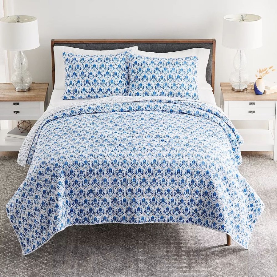 Bedding * | Sonoma Goods For Life Reversible Printed Quilt Set With Shams Floral Trellis