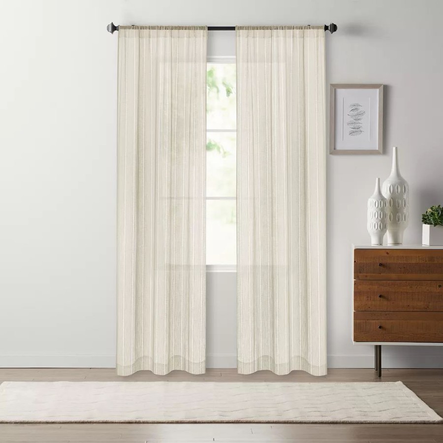 Window Treatments * | Sonoma Goods For Life Open Weave Stripe Sheer Set Of 2 Window Curtain Panels