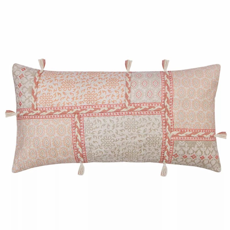 Chair Pads * | Sonoma Goods For Life Coral & Tan Block Print Ultimate Feather Fill Tasseled Throw Pillow